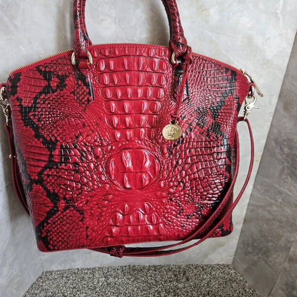 Brahmin Red and Black Croc-Embossed Shoulder Bag - Picture 8 of 14